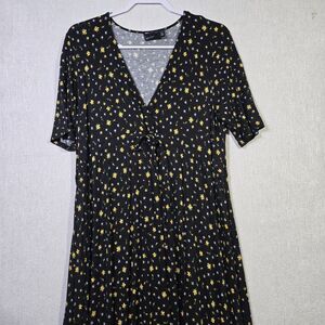 ASOS Maternity Dress Ditzy Floral Long V Tie Front 8 Black Yellow